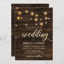 Rustic Barn Wood String lights Wedding invitations