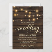 Rustic Barn Wood String lights Wedding invitations (Front)