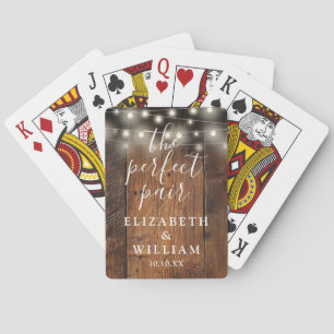 Rustic Barn Wood String Lights Wedding Poker Cards