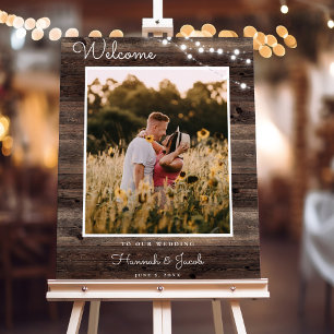 Rustic Barn Wood String Lights Wedding Welcome Foam Board