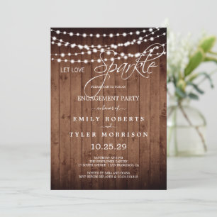 Rustic Barn Wood Strings Light Engagement Party Invitation