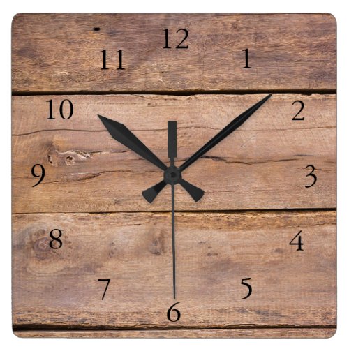 Rustic barn wood stylish elegant square wall clock
