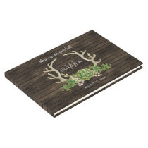 Rustic Barn Wood Succulent Antlers Country Wedding Guest Book