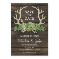 Rustic Barn Wood Succulent Antlers Save the Date A