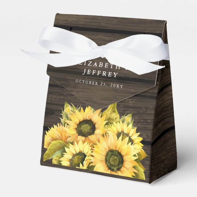 Rustic Barn Wood Sun Flowers Wedding Favor Boxes (Front Side)