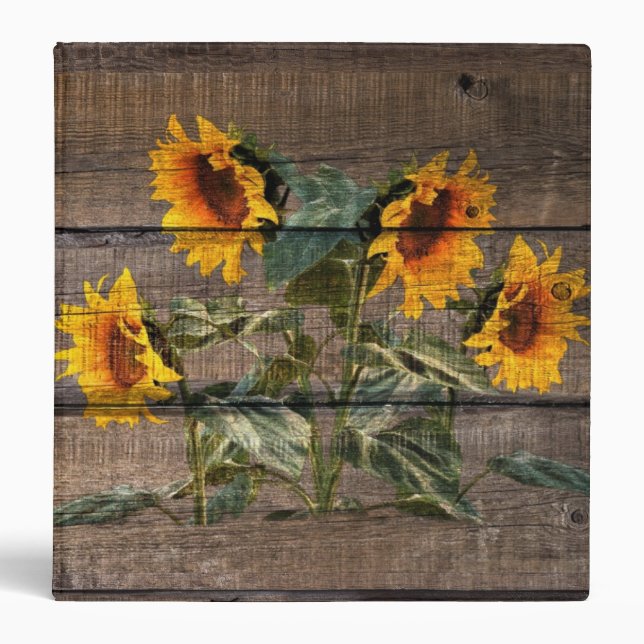 Rustic Barn Wood Sunflower 3 Ring Binder (Front)