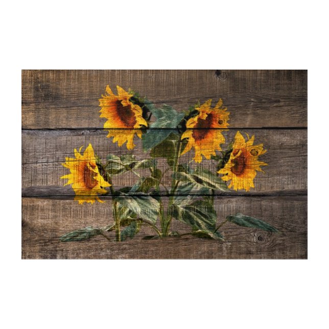 Rustic Barn Wood Sunflower Acrylic Print (Front)
