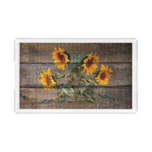 Rustic Barn Wood Sunflower Acrylic Tray