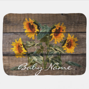 Rustic Barn Wood Sunflower Baby Blanket