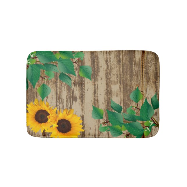 Rustic Barn Wood Sunflower Bathroom Mat (Front)