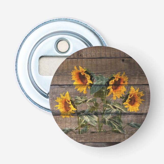 Rustic Barn Wood Sunflower Bottle Opener (Front)