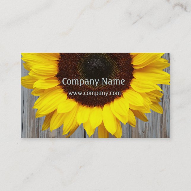 Rustic Barn Wood Sunflower Business Card (Front)
