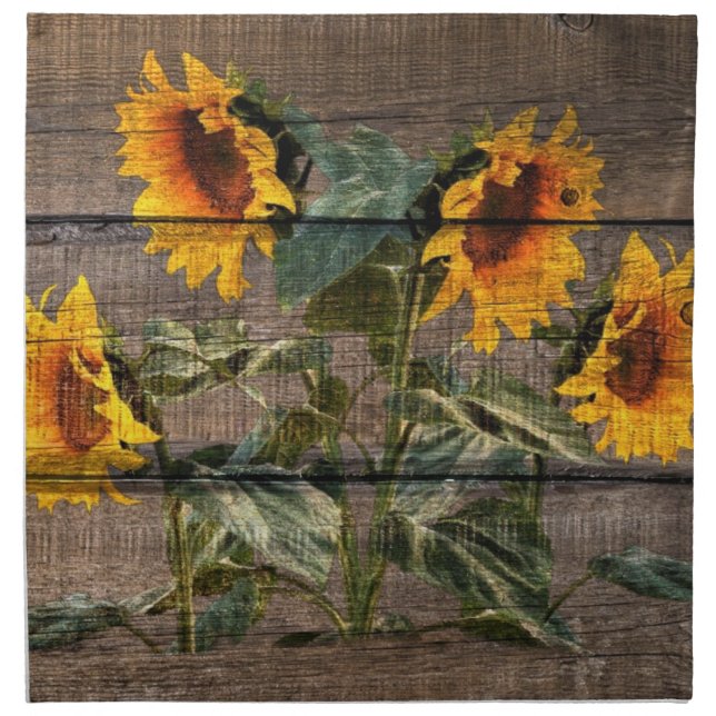 Rustic Barn Wood Sunflower Cloth Napkin (Front)