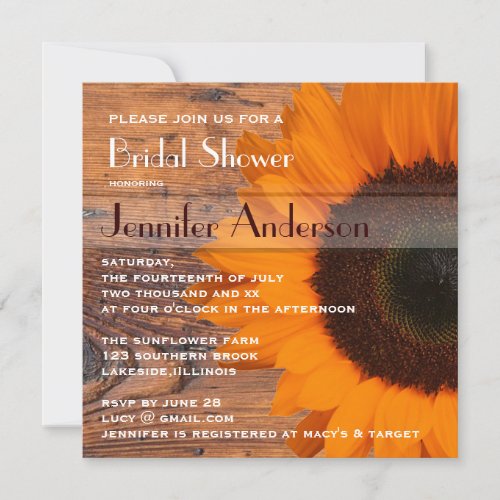 Rustic Barn Wood Sunflower Country Bridal Shower Custom Invites