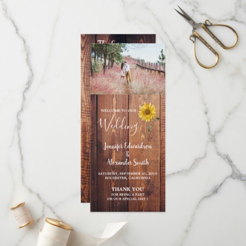 Rustic barn wood sunflower country wedding program