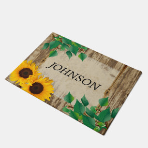 Rustic Barn Wood Sunflower Doormat