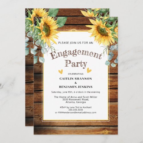 Rustic Barn Wood Sunflower Engagement Party Invitation