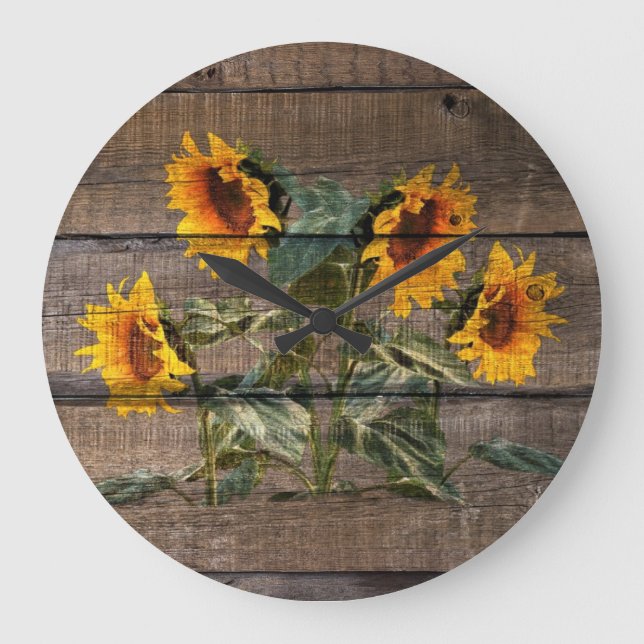 Rustic Barn Wood Sunflower Large Clock (Front)