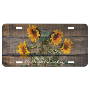 Rustic Barn Wood Sunflower License Plate