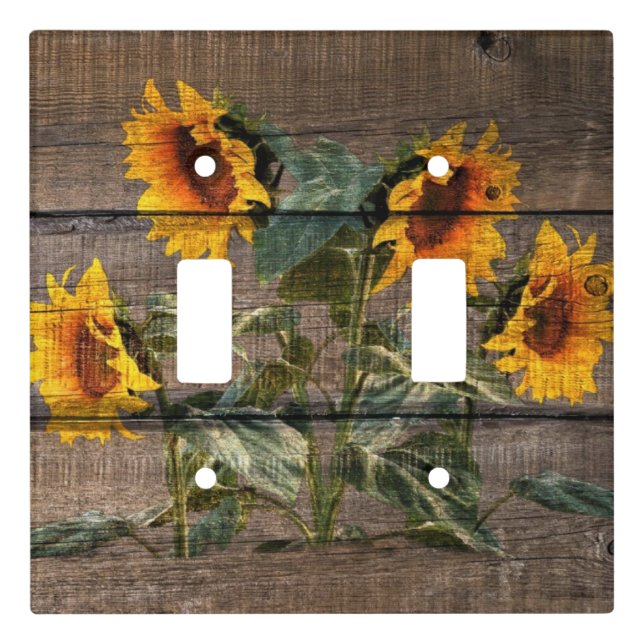 Rustic Barn Wood Sunflower Light Switch Cover (Front)