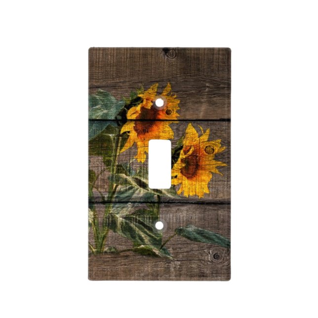 Rustic Barn Wood Sunflower Light Switch Cover (Front)