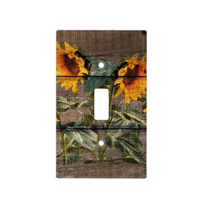Rustic Barn Wood Sunflower Light Switch Cover (Front)