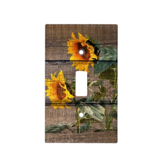 Rustic Barn Wood Sunflower Light Switch Cover (Front)