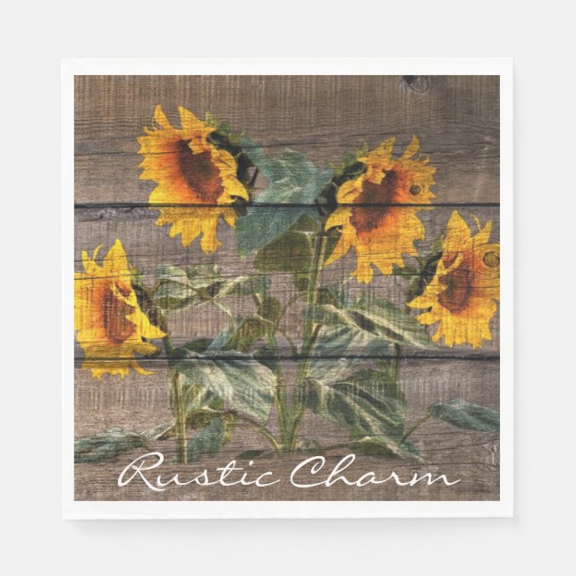 Rustic Barn Wood Sunflower Napkins (Front)