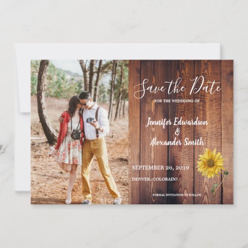 Rustic barn wood sunflower photo country save the date