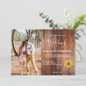 Rustic barn wood sunflower photo country Wedding Invitation (Standing Front)