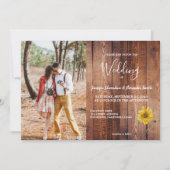 Rustic barn wood sunflower photo country Wedding Invitation (Front)
