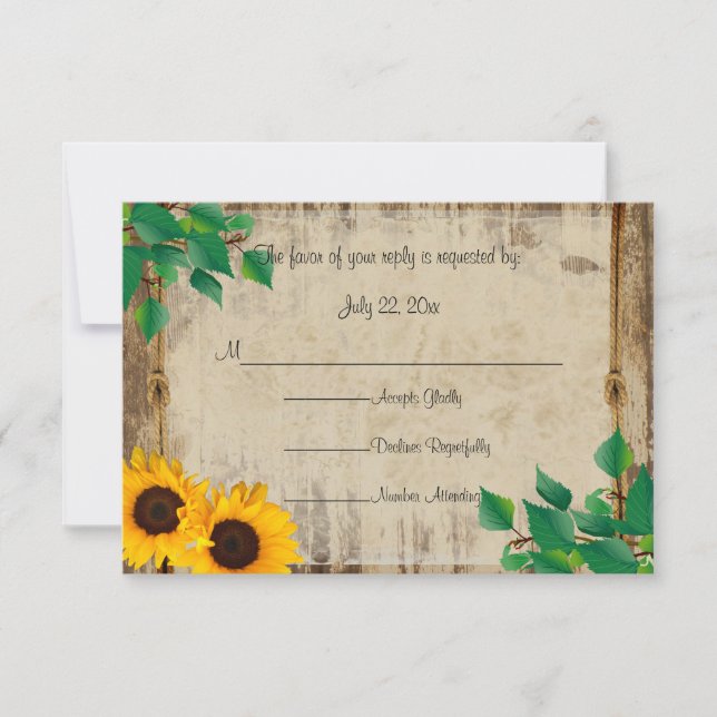 Rustic Barn Wood Sunflower RSVP Card (Front)