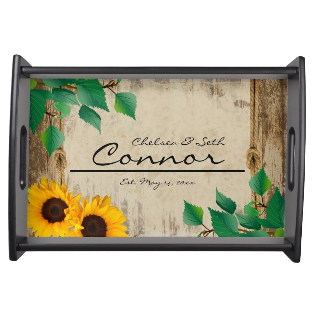Rustic Barn Wood Sunflower Serving Tray (Front)