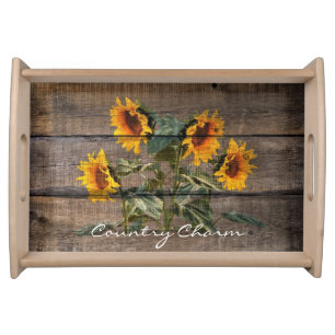 Rustic Barn Wood Sunflower Serving Tray
