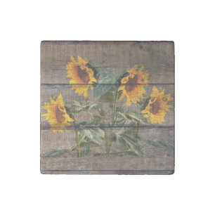 Rustic Barn Wood Sunflower Stone Magnet