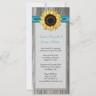 Rustic Barn Wood Sunflower Teal Ribbon Lace Invitation