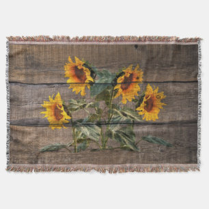 Rustic Barn Wood Sunflower Throw Blanket