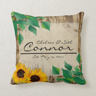Rustic Barn Wood Sunflower Throw Pillow
