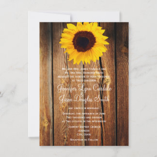 Rustic Barn Wood Sunflower Wedding Invitations