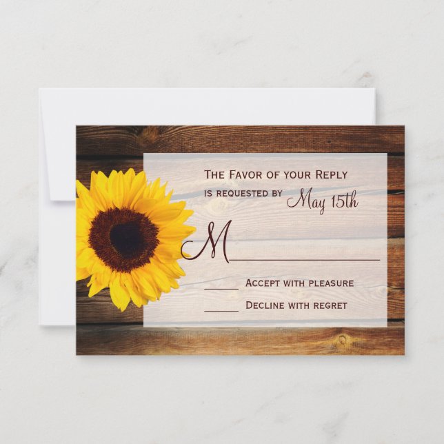 Rustic Barn Wood Sunflower Wedding RSVP Cards (Front)
