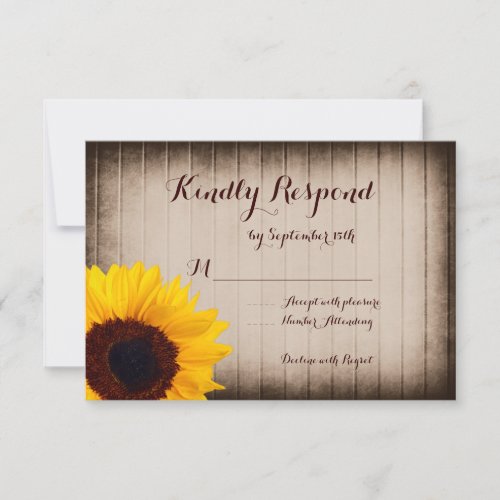 Rustic Barn Wood Sunflower Wedding RSVP Cards