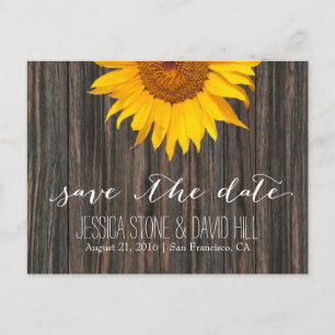 Rustic Barn Wood & Sunflower Wedding Save the Date Announcement Postcard