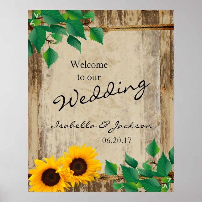 Rustic Barn Wood Sunflower Wedding Welcome Poster (Front)