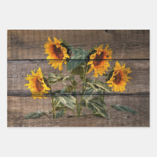 Rustic Barn Wood Sunflower Wrapping Paper Sheets