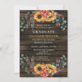 Rustic Barn Wood Sunflowers Graduation Party Invitation (Front)