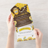 Rustic Barn Wood Sunflowers Honey Bee Baby Shower All In One Invitation