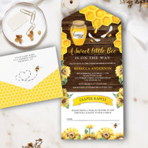 Rustic Barn Wood Sunflowers Honey Bee Baby Shower All In One Invitation