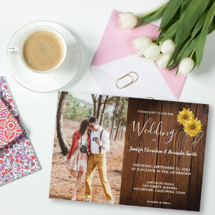 Rustic barn wood sunflowers photo country Wedding Invitation