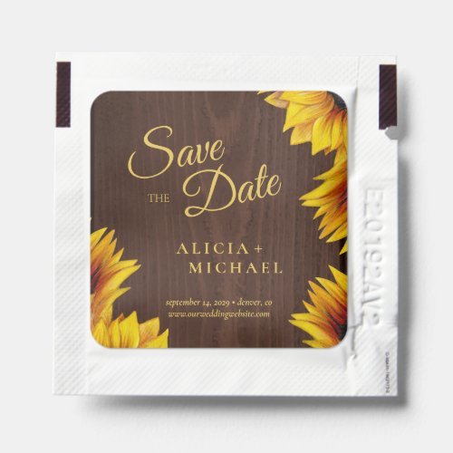 Rustic barn wood sunflowers summer wedding favor h hand sanitizer packet