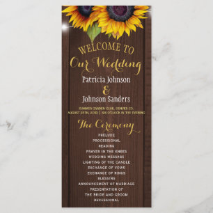 Rustic barn wood sunflowers wedding program